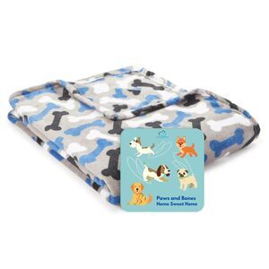 Gray Dog Bones Throw BLANKET Blue Black White Soft Lightweight  50X 60" w/magnet